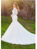 Long Sleeves Beaded Ivory Lace Tulle Luxurious Wedding Dress